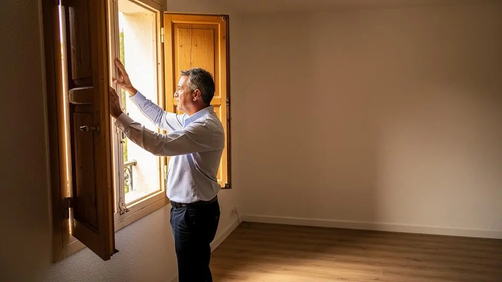 Propriétaire ouvrant les volets d'un appartement pour préparer une visite de location