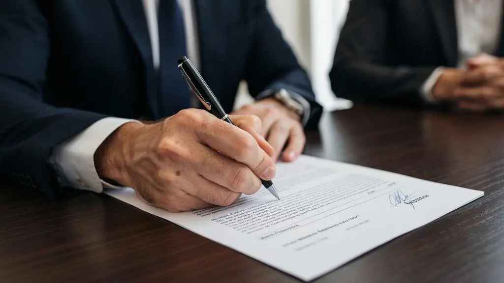 Signature d'un acte de vente immobilier en présence du notaire et de l'agent immobilier